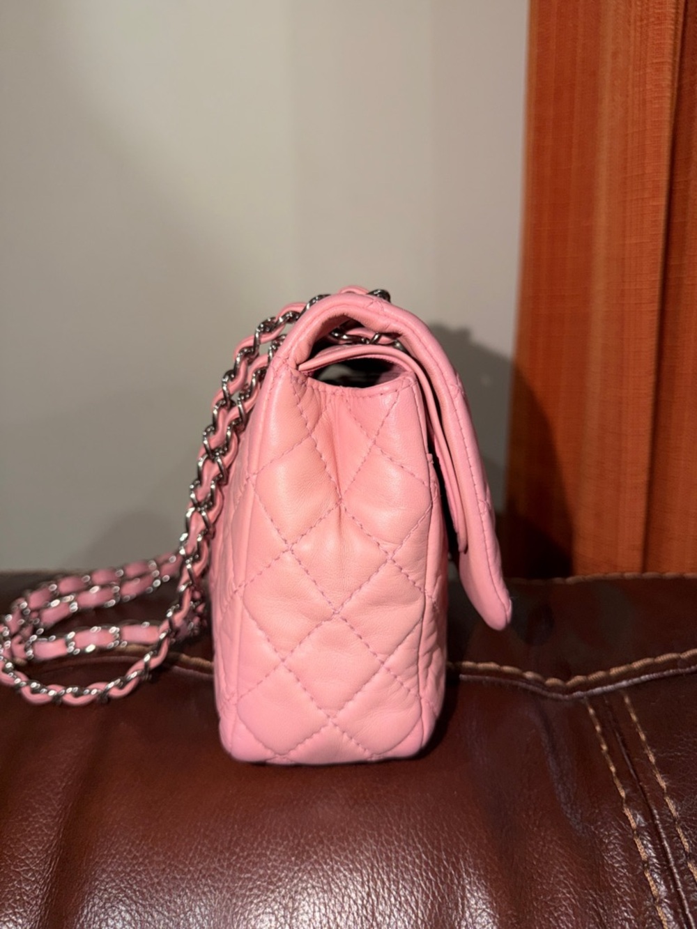 ‼️Authentic Chanel Pink Lambskin Leather Medium Classic Flap Shoulder Bag - Picture 5 of 16